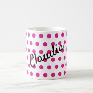 Caneca De Café Nome de bolinhas brancas rosa