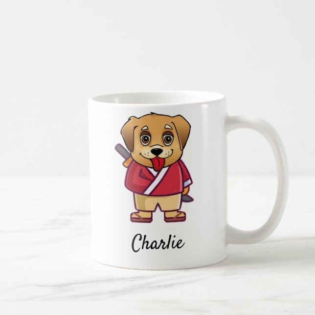 Caneca De Café Nome de Cão Personalizado | Pet de Samurai Custa (Direita)