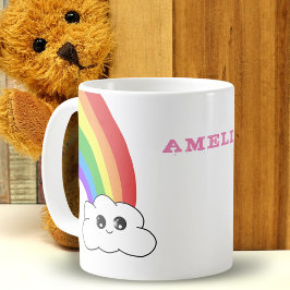 Caneca De Café Nome de criança fofa Kawaii Nuvem Arco-íris