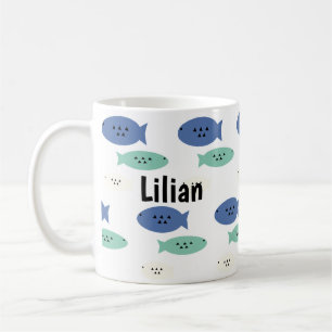Caneca De Café Nome de crianças de pesca de peixes fofos