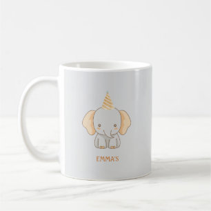 Caneca De Café Nome de Crianças Elefante Fofo Personalizado