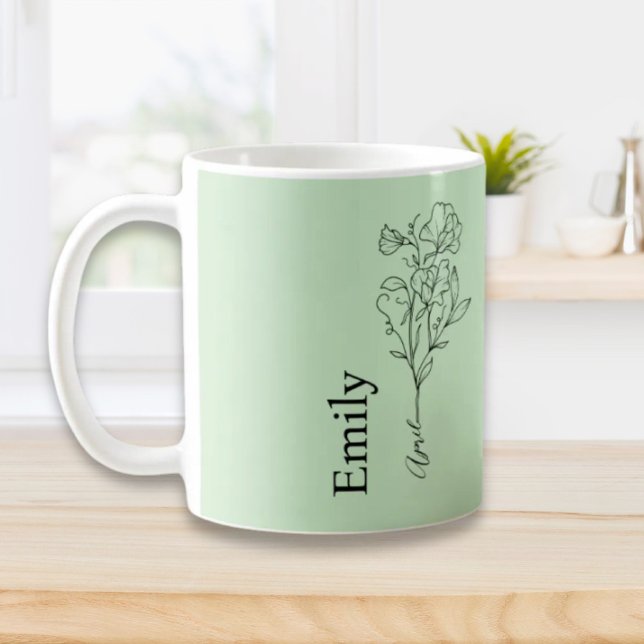 Caneca De Café Nome de Dama de Honra Ervilha Doce Flor de Nascime (Bridesmaid Name Sweet Pea April Birth Flower Coffee Mug)
