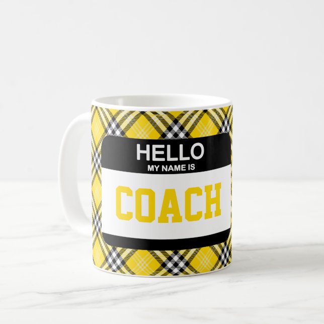 Caneca De Café Nome de etiqueta da Xadrez Dourada preta (Frente Esquerda)