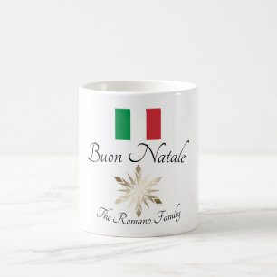 Caneca De Café Nome de Família Italiano Bandeira e Floco de Neve