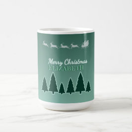 Caneca De Café Nome de Férias do Trenó Sempre Verde Brilhante