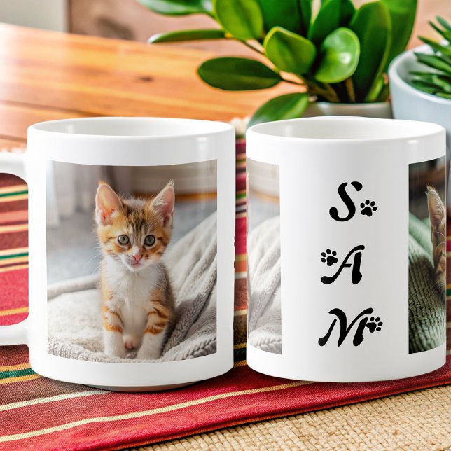 Caneca De Café nome de foto de gato moderno fofo (Criador carregado)