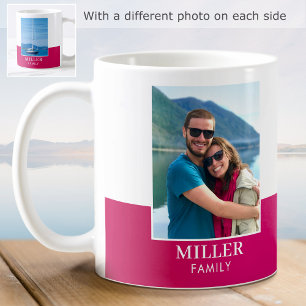 Caneca De Café Nome de Foto Personalizado Cor-de-Rosa Moderno