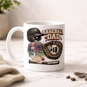 Caneca De Café Nome de Foto Personalizado do Pai de Beisebol