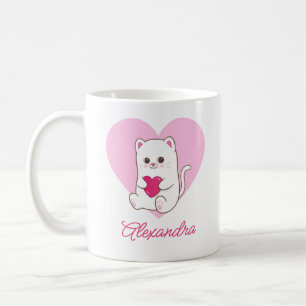 Caneca De Café Nome de Gato de Coração Rosa Kawaii Cute Personali