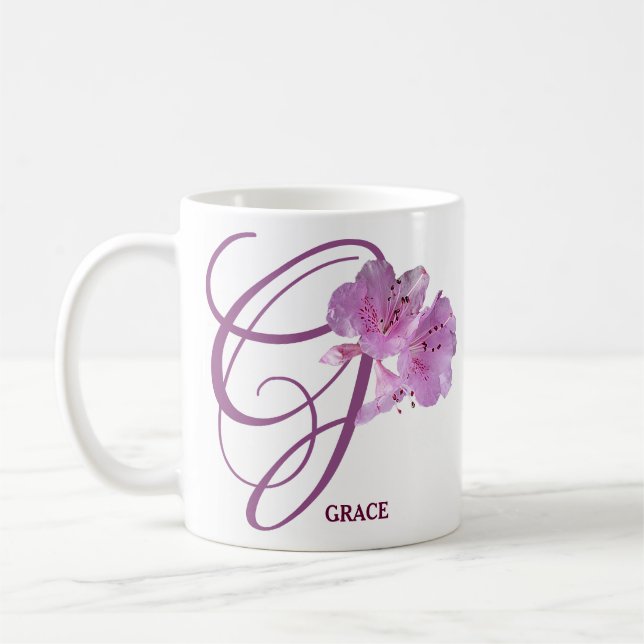 Caneca De Café Nome de Grace Personalizável Flores rosa bonito fl (Esquerda)