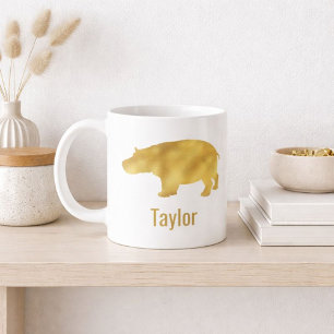 Caneca De Café Nome de Hipopótamo Dourado