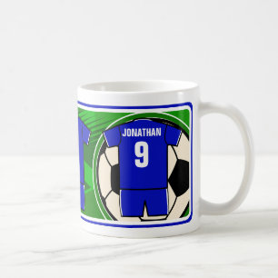 Caneca De Café Nome de Jersey personalizado e número azul