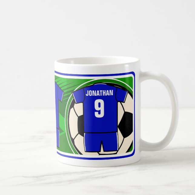 Caneca De Café Nome de Jersey personalizado e número azul (Direita)