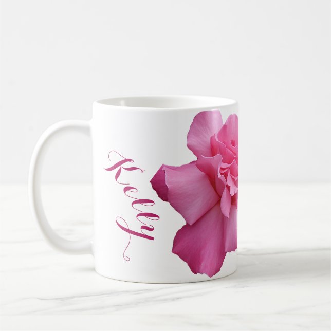 Caneca De Café Nome de Kelly bonito rosa rosa rosa floral (Esquerda)