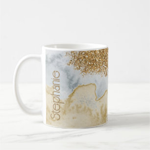 Caneca De Café Nome de Lash de Aquarela Dourada Glam Sparkly