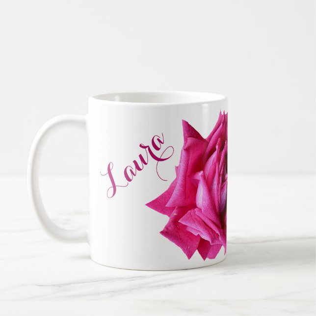 Caneca De Café Nome de Laura bonito rosa rosa floral (Esquerda)