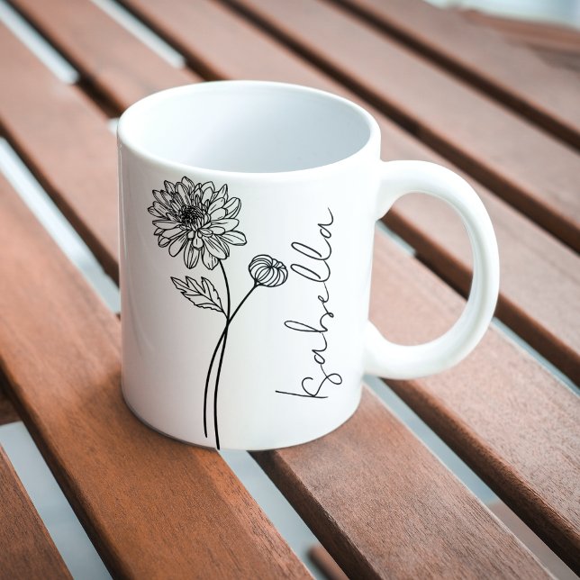 Caneca De Café Nome de letra elegante e simples da flor de nascim (Criador carregado)