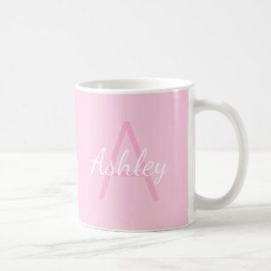 Caneca De Café Nome de Menina com Monograma Fofo Rosa Suave e B