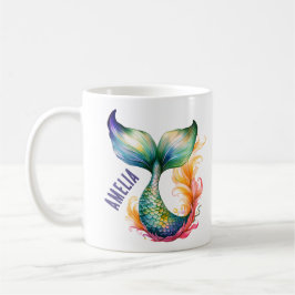 Caneca De Café Nome de Menina de Sereia Colorida Fofa 