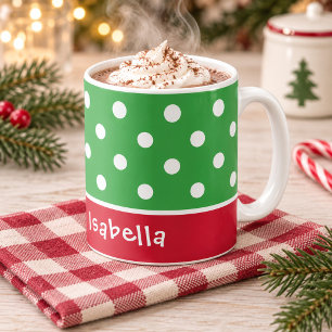 Caneca De Café Nome de Natal com Pontos Verde Festivo