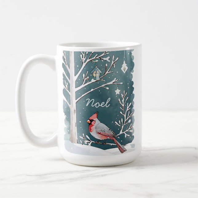 Caneca De Café Nome de Natal da Paisagem de Inverno do Cardeal Mo (Esquerda)