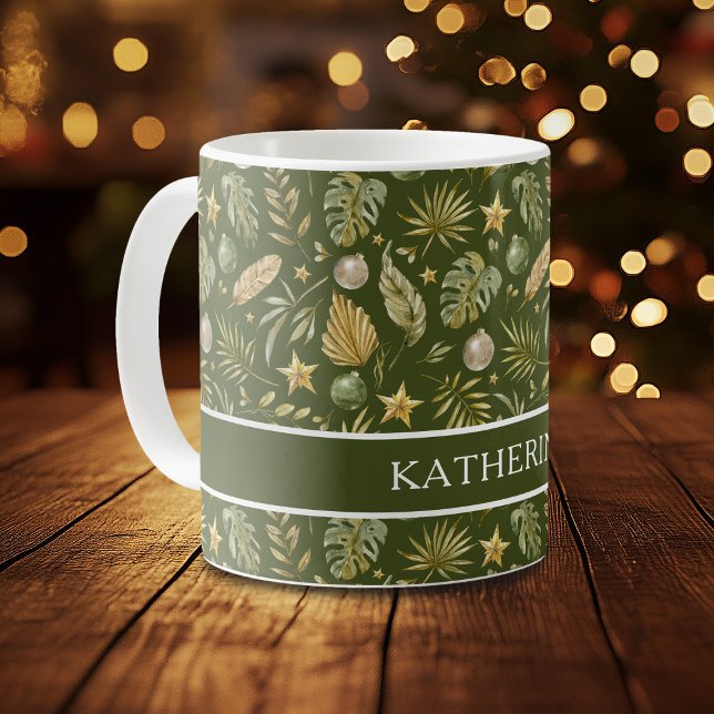 Caneca De Café Nome de Natal Festivo Tropical (Criador carregado)