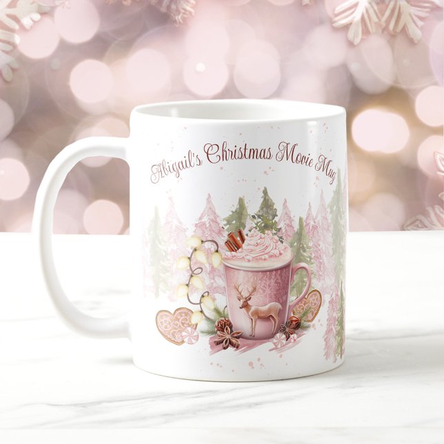 Caneca De Café Nome de Natal Pink Hot Chocolate Mug (Christmas Name Pink Hot Chocolate Mug)