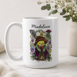 Caneca De Café Nome de Pássaro e Flor Silvestre Caprichoso Design