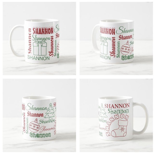 Caneca De Café Nome de Repetição Personalizado - Mug de Natal (Criador carregado)