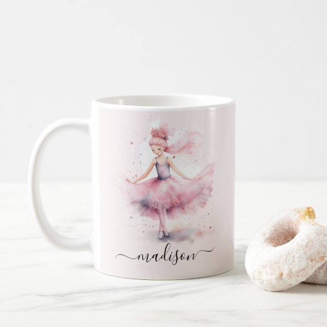 Caneca De Café Nome de script de bailarina de Natal rosa-branca (Com Donut)