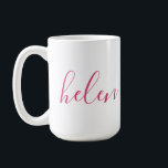 Caneca De Café Nome de Script Presente Personalizado Rosa Branco<br><div class="desc">Uma garrafa de água linda com um nome personalizado em uma fonte de letra moderna e elegante. Em rosa e branco. Maravilhoso como presente para o Dia das Mães,  feriados,  aniversários,  mudança de casa ou para damas de honra.</div>