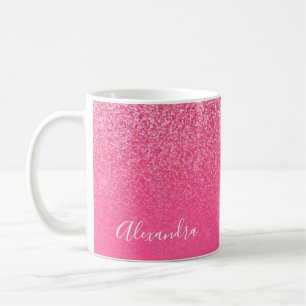 Caneca De Café Nome de Script Rosa Glitter Girly Sparkly Rosa cor