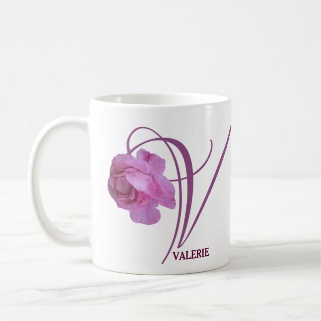 Caneca De Café Nome de Valerie bonito rosa rosa rosa floral (Esquerda)