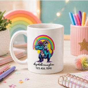 Caneca De Café Nome do arco-íris do dinossauro montando unicórnio