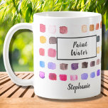 Caneca De Café Nome do Artista de Aquarela Pinta Água Colorida<br><div class="desc">Esta caneca é decorada com um padrão de aquarela colorido. As palavras Paint Water são acrescentadas e uma versão Not Paint Water também está na minha loja. Perfeito para um artista ou alguém que gosta de pintar. Personalize com seu nome ou monograma. À medida que criamos a nossa trabalho de...</div>