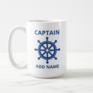 Caneca De Café Nome do Capitão da Roda Azul de Navio Personalizad