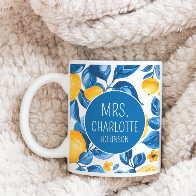 Caneca De Café Nome do Casal Personalizado de Fruta Tropical Padr (Criador carregado)