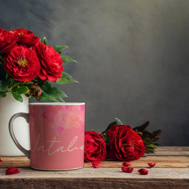 Caneca De Café Nome do coral floral de aquarela (Criador carregado)