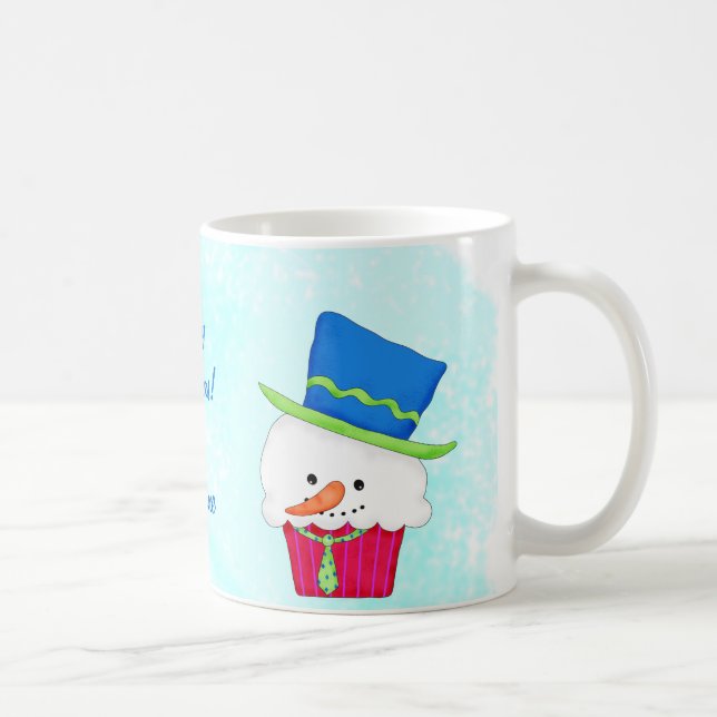 Caneca De Café Nome do Cupcake do Snowman de Natal Personalizado (Direita)