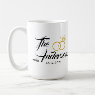 Caneca De Café Nome do Favor do Anel de Casal Personalizado Data