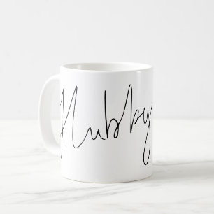 Caneca De Café Nome do Hubby de Script Moderno - Branco Preto