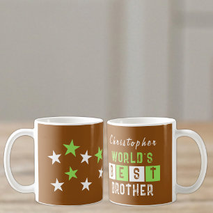 Caneca De Café Nome do melhor irmão do mundo estrelas marrom
