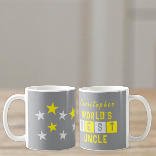 Caneca De Café Nome do melhor tio do mundo estrelas cinza