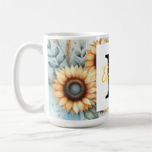 Caneca De Café Nome do monograma cor d'água pastel de girassol fl