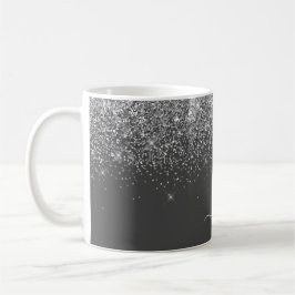 Caneca De Café Nome do Monograma da Girly Glitter Sparkle Cinza S