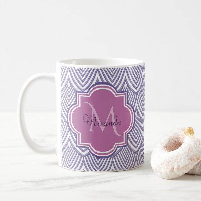 Caneca De Café Nome do Monograma da Orquídea Archada Ultra Violet (Com Donut)