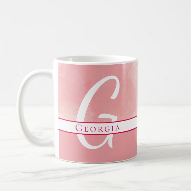 Caneca De Café Nome do Monograma de Aquarela Rosa (Esquerda)