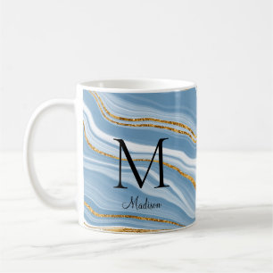 Caneca De Café Nome do Monograma do Agate Azul Elegante