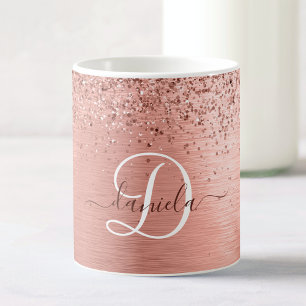 Caneca De Café Nome do Monograma do Glitter Metálico Brutado Dou