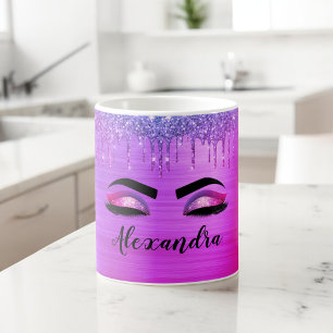 Caneca De Café Nome do Monograma do Minigráfico da Glitter Roxo